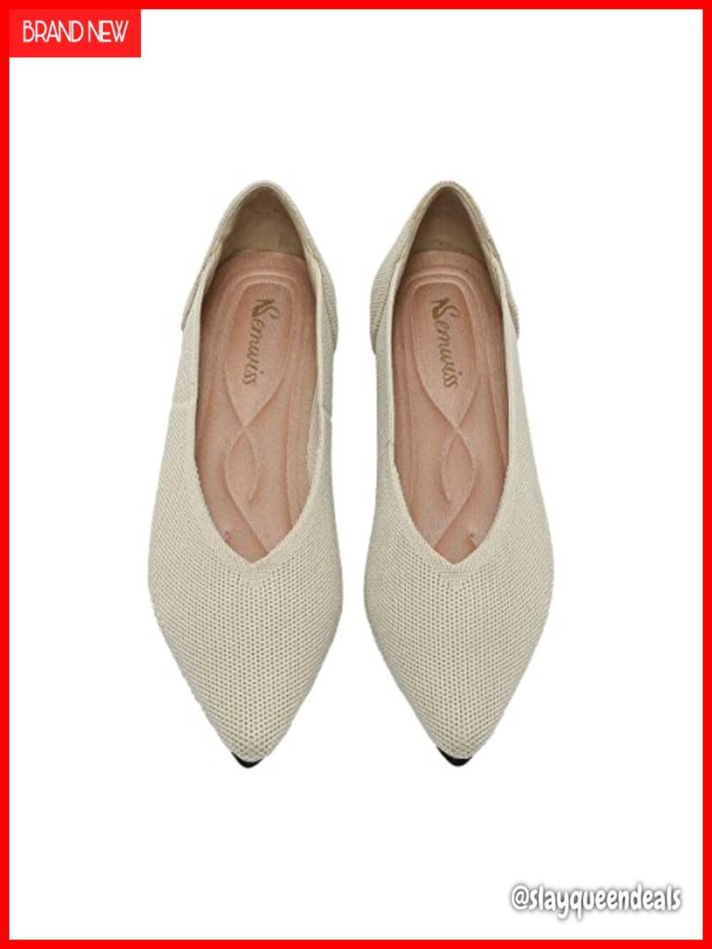 Women's Pointed Toe Knit Ballet Flats Memory Foam Work Dressy Shoes